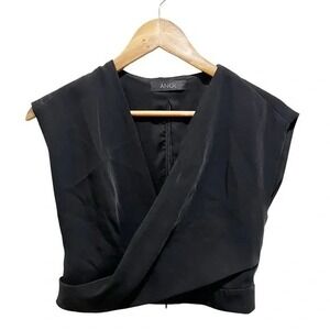 ANGL Black Wrap Vest Top Y2K Minimalist Sleeveless Cropped Blouse Small